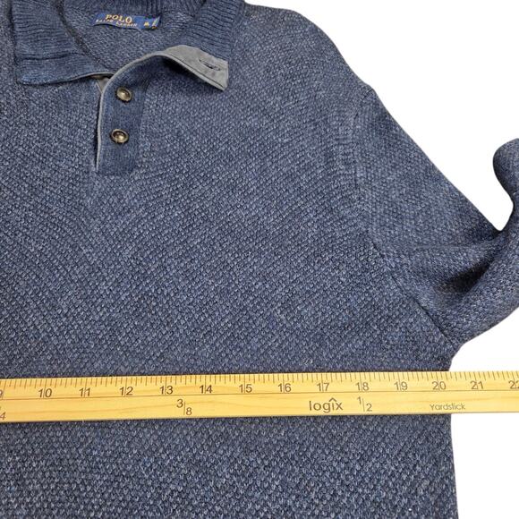 Vtg Polo Ralph Lauren Men's Quarter Button Pullover Sweater Tussah Silk‎ Blue XL - Picture 8 of 10